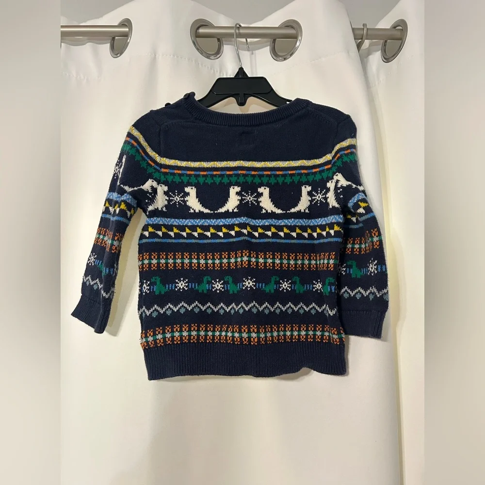 Gap Navy Blue Fair Isle Sweater with Dinosaur Design